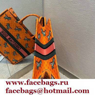 Dior Book Tote Bag in Multicolor Dragon  &  Fire Embroidery Orange 2021